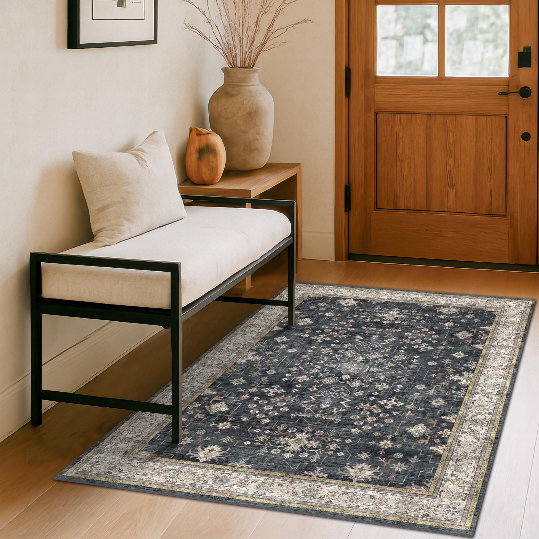 Hazo Haus front view of 4x6 rug showing geometric boho design and curb appeal