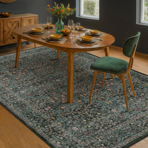 Hazo Haus front view showing rug design and color, adds elegant focal point