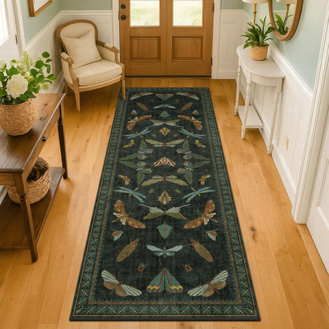 Hazo Haus front view of runner showing full floral insect design and color