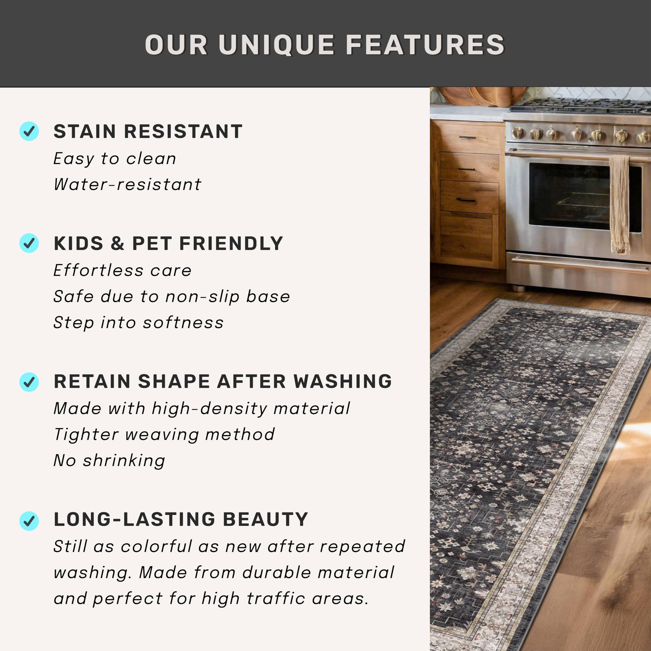 Hazo Haus rug placed in kitchen showing cushioned standing comfort and spill tolerance