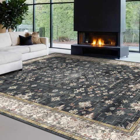 Hazo Haus rug with pet sitting on it illustrating pet-friendly, low-pile comfort
