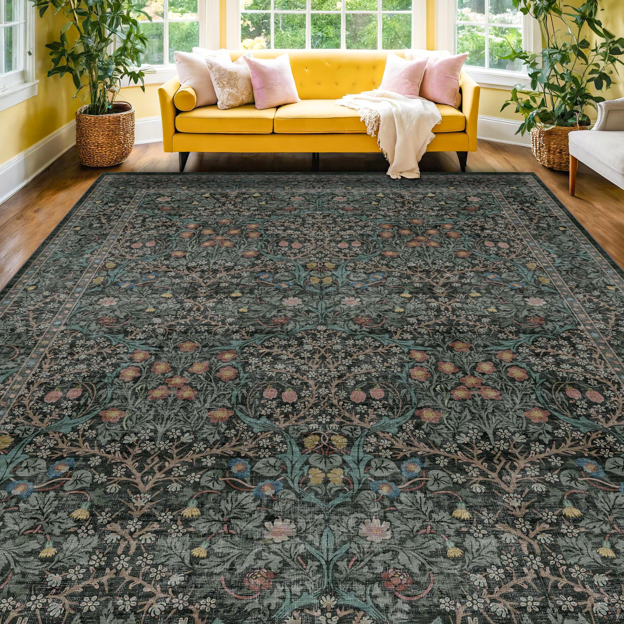 Hazo Haus rug styled under a dining table showing coverage and protection