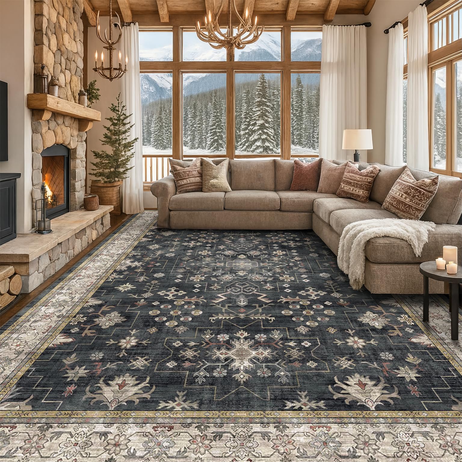 Hazo Haus vintage tribal pattern detail showing faded charcoal and neutral accents