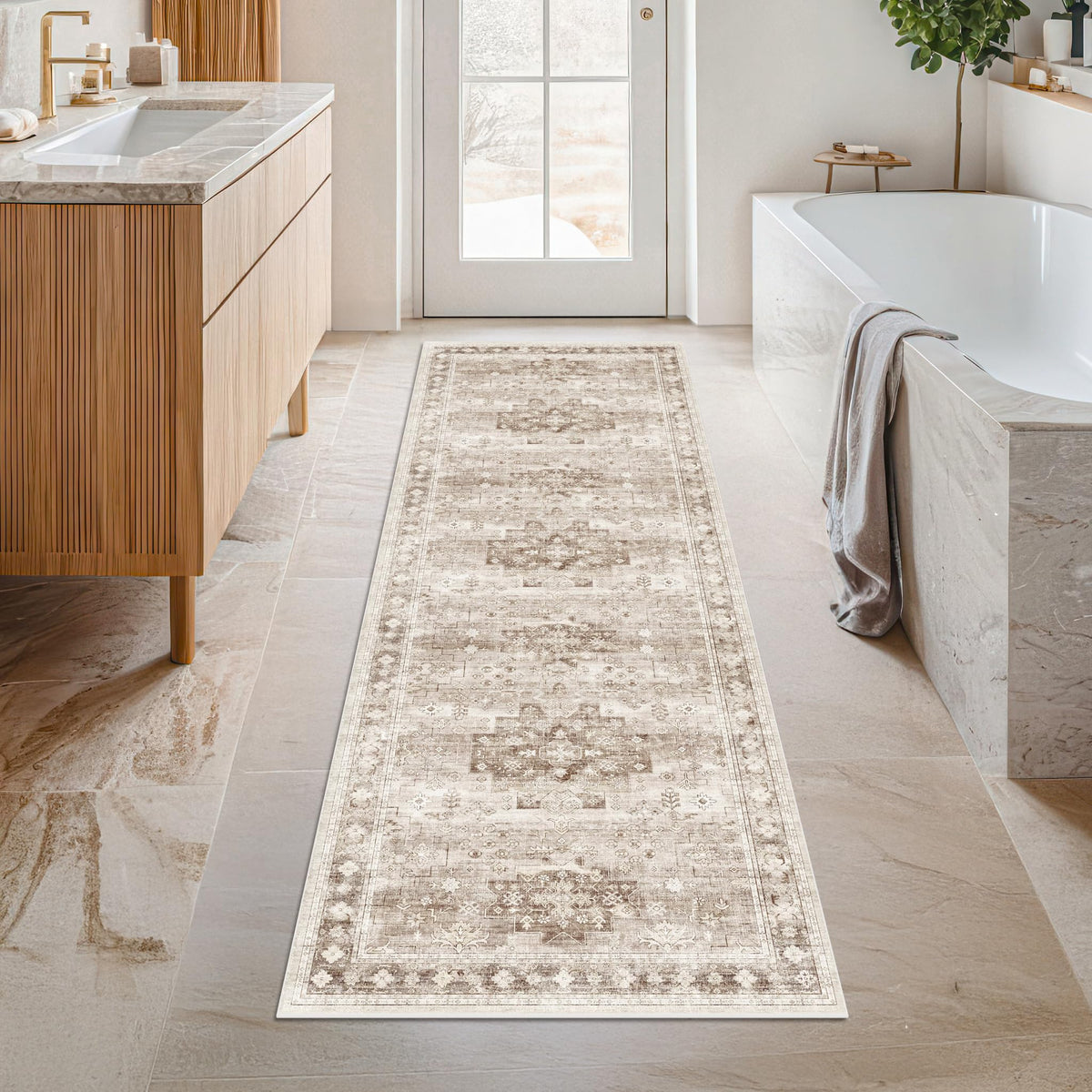 Hazo Haus runner front view showing neutral floral design and calming tones for decor