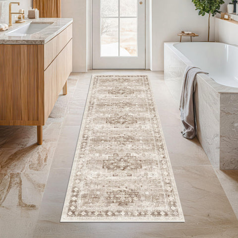 Hazo Haus runner front view showing neutral floral design and calming tones for decor
