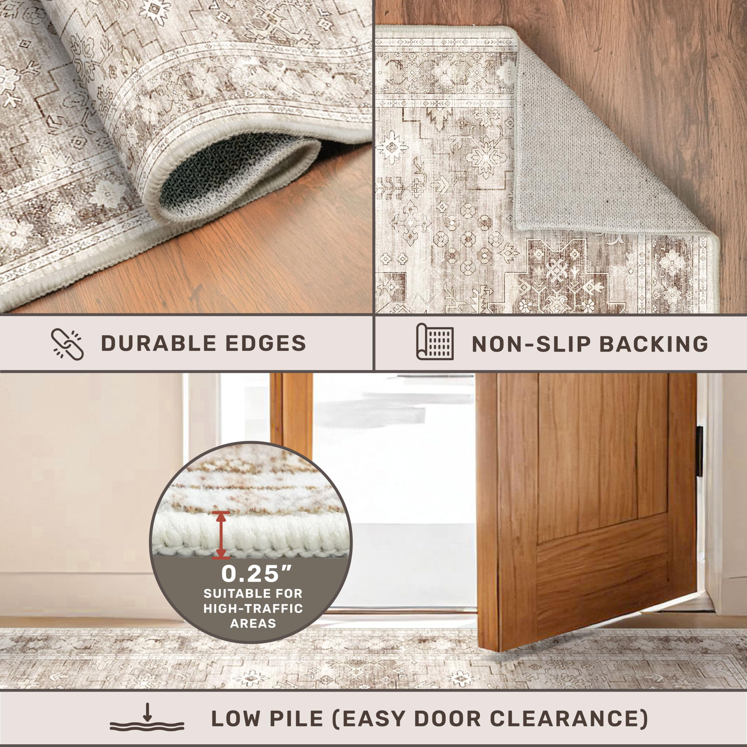 Hazo Haus runner in kitchen aisle showing easy‑clean surface for busy homes