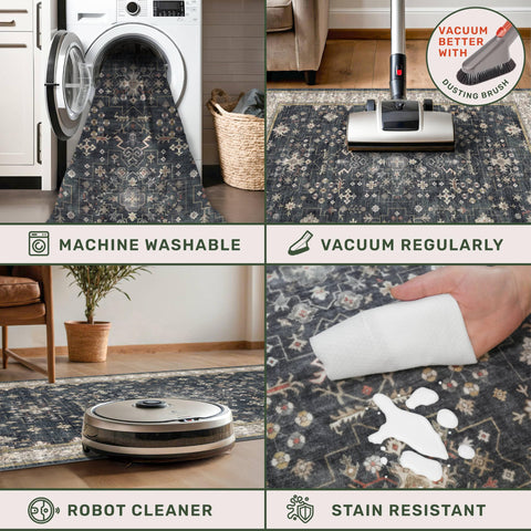 Hazo Haus rug under dining table showing stain resistance and dining protection
