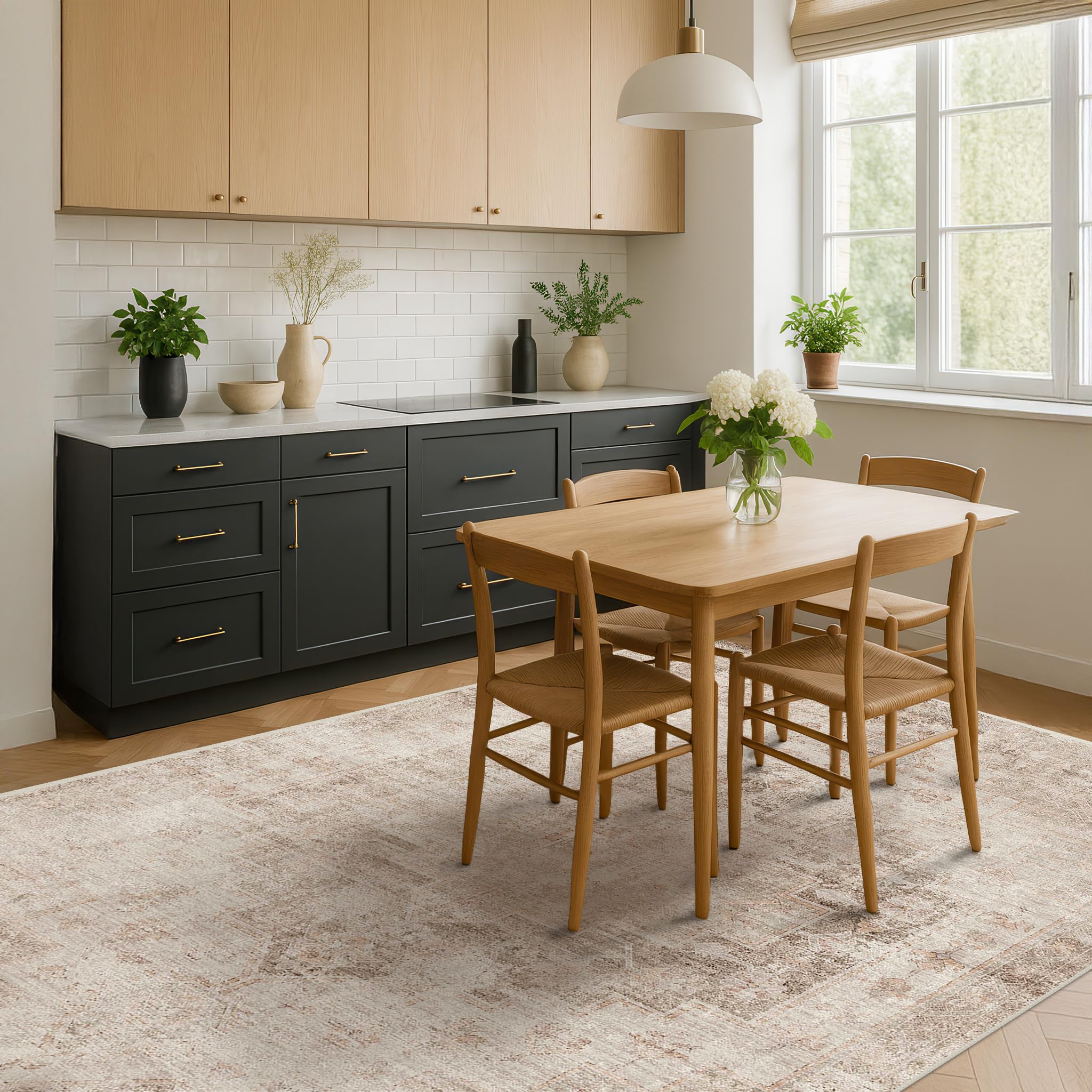 Hazo Haus rug placed under dining table protecting floors and chairs