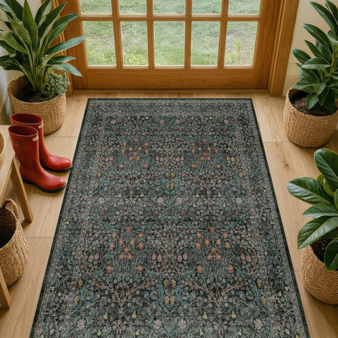 Hazo Haus front view showing vintage floral design and dramatic dark green tones that elevate entryways