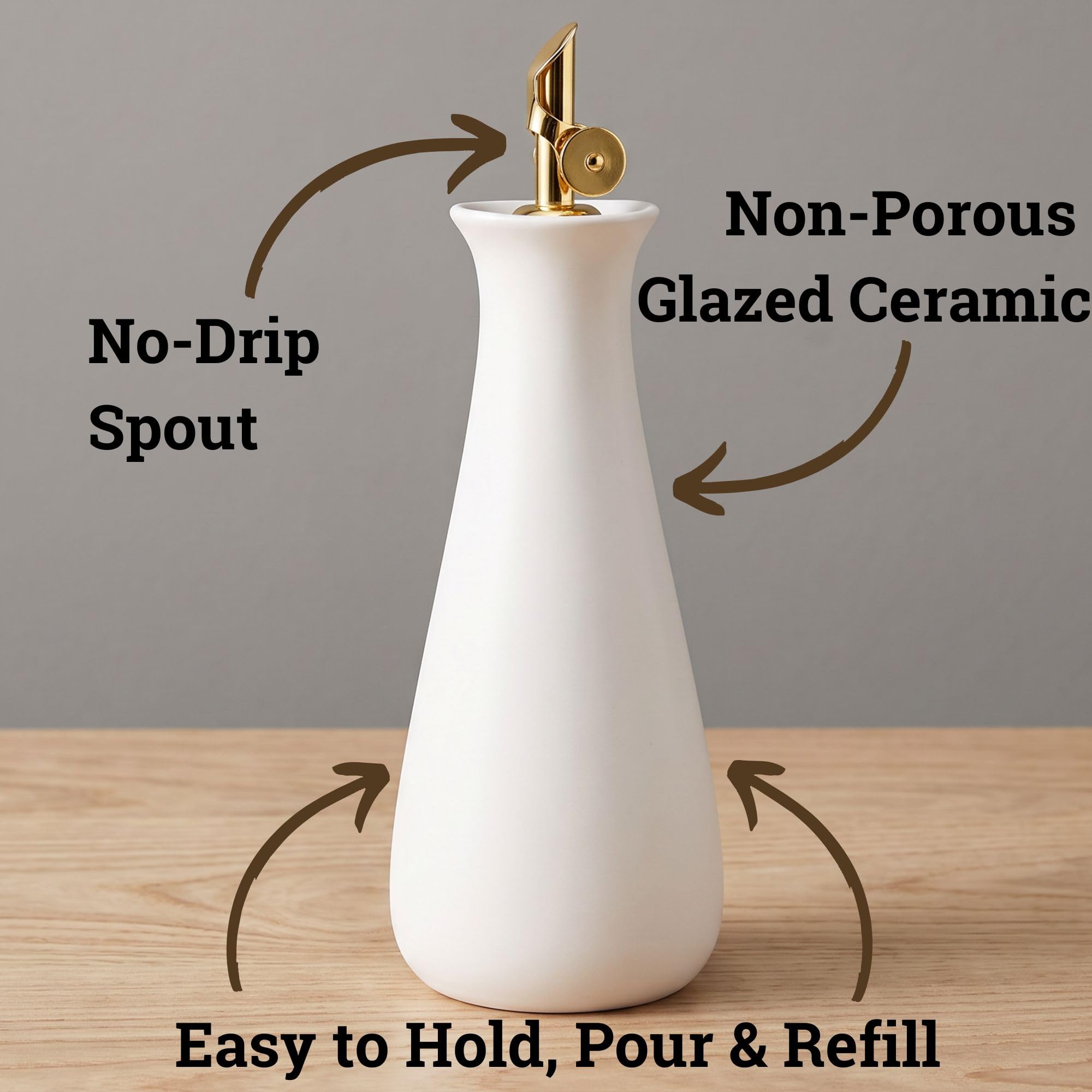 HB Design Co. close-up of gold self-closing spout for precise drip-free pours