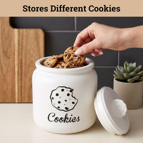 HB Design Co. interior view filled with cookies, highlights capacity and food-safe ceramic interior