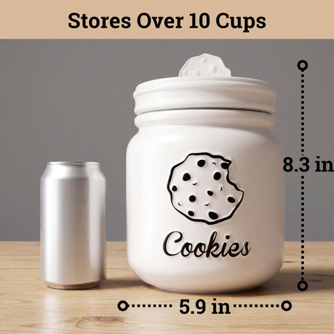 HB Design Co. cookie jar displayed on kitchen shelf, complements neutral and farmhouse decor