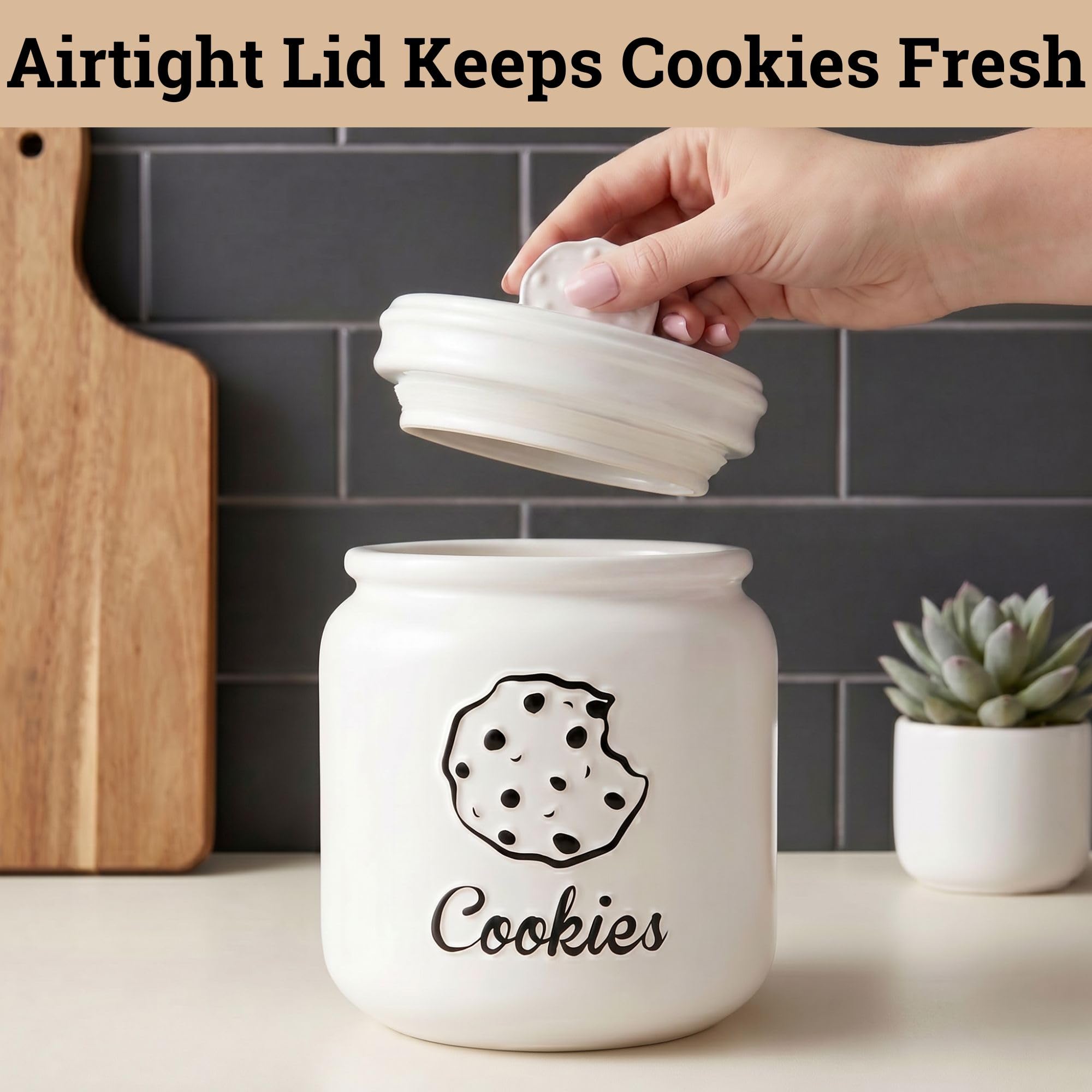 HB Design Co. jar open with cookies inside, demonstrates easy access and generous capacity