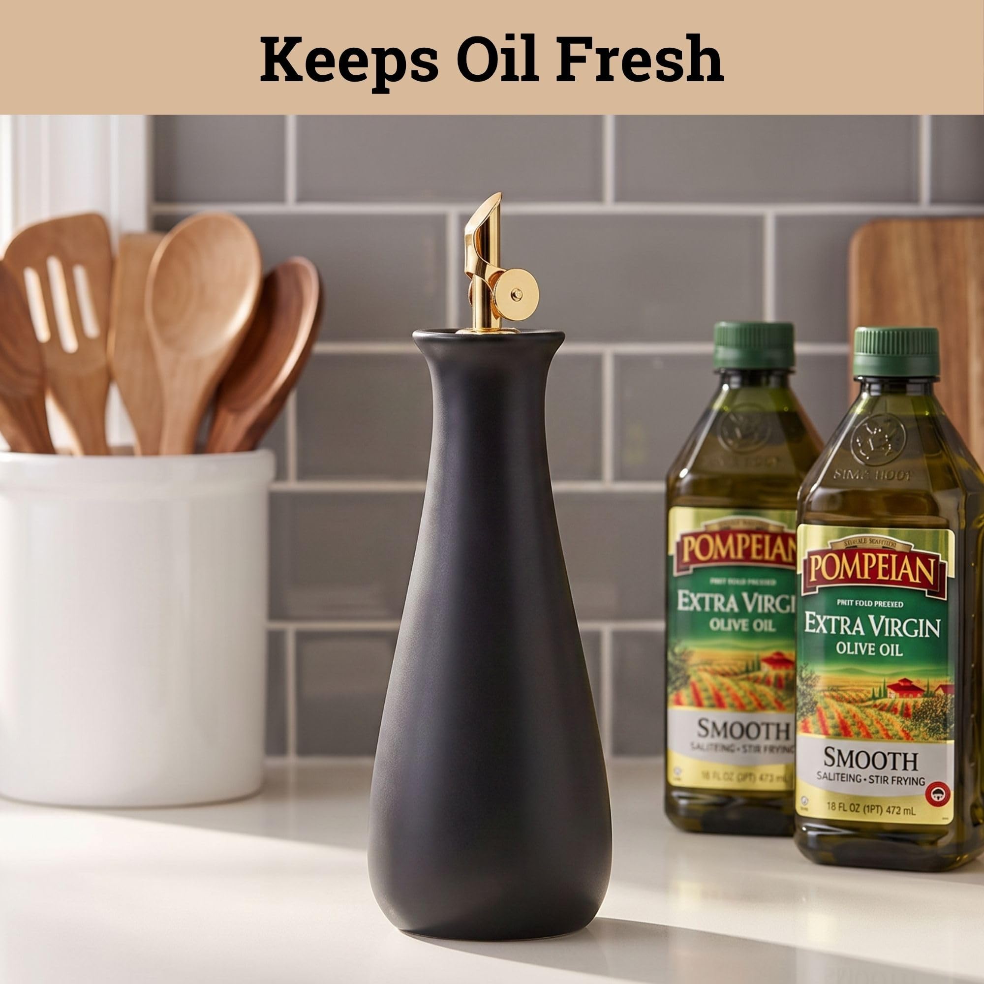 HB Design Co. pouring olive oil from dispenser showing smooth controlled flow