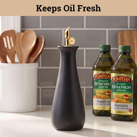 HB Design Co. pouring olive oil from dispenser showing smooth controlled flow