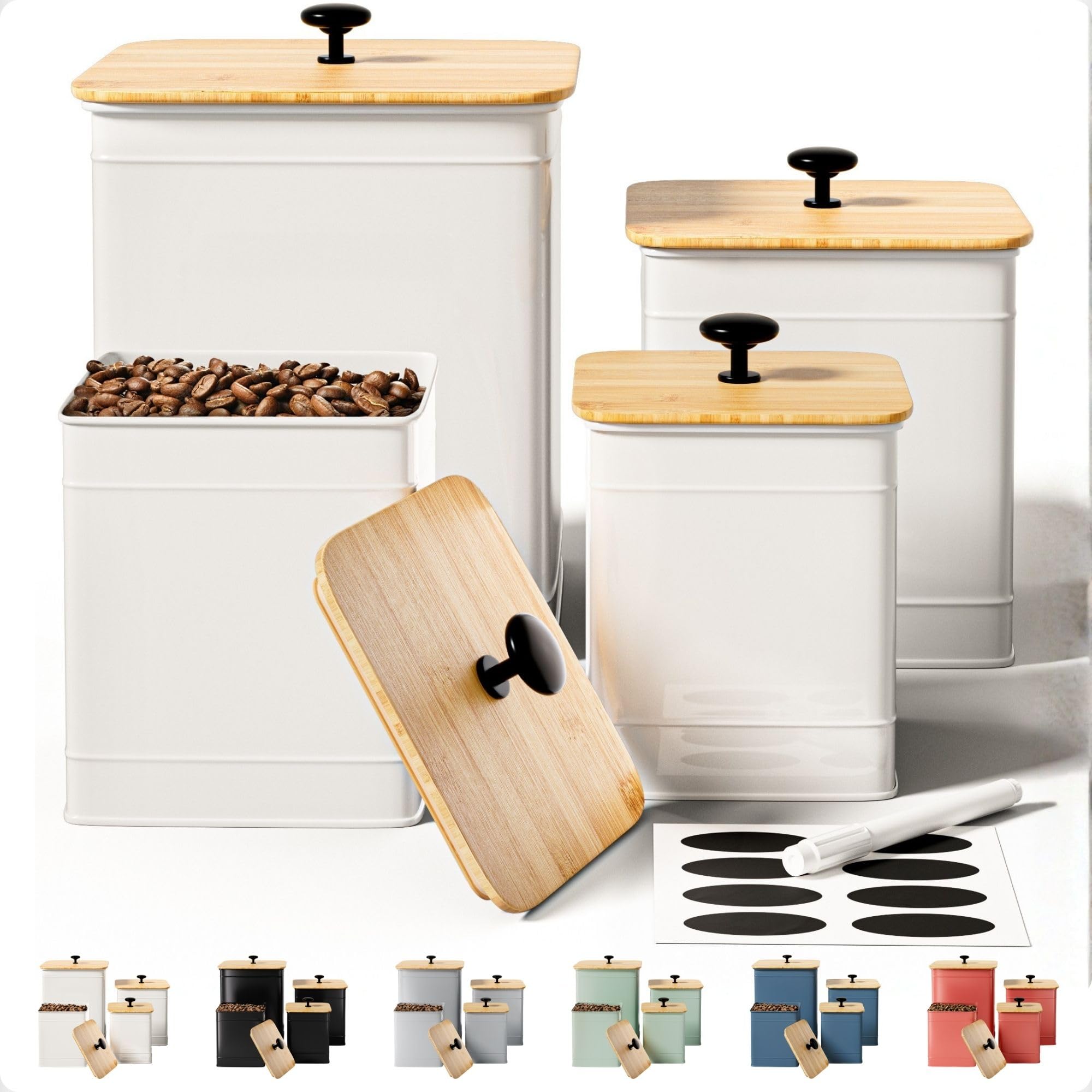 HB Design Co. front view of four canisters showing neat countertop storage