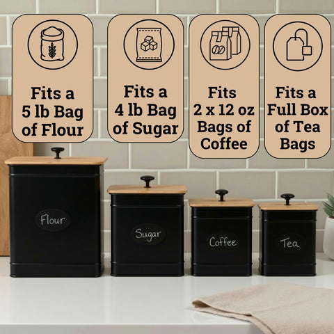 HB Design Co. three canisters staggered to show graduated heights and countertop space saving