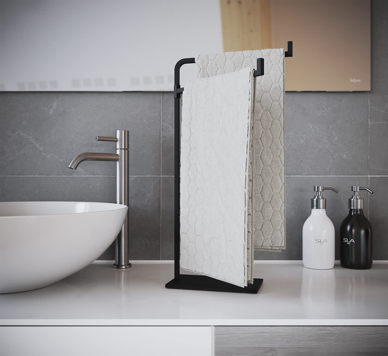 HB Design Co. detail of the rotating lower arm for easy towel access and improved drying