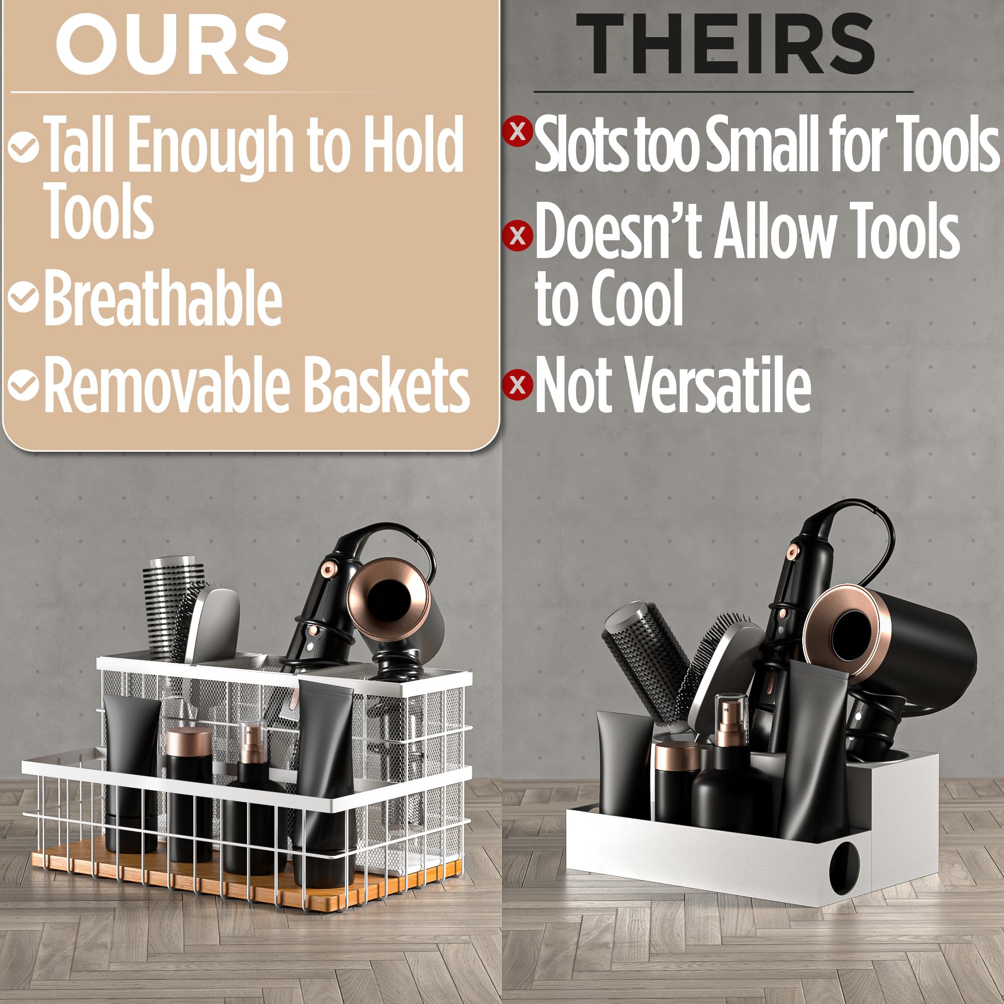 HB Design Co. scale comparison on vanity showing space-saving footprint