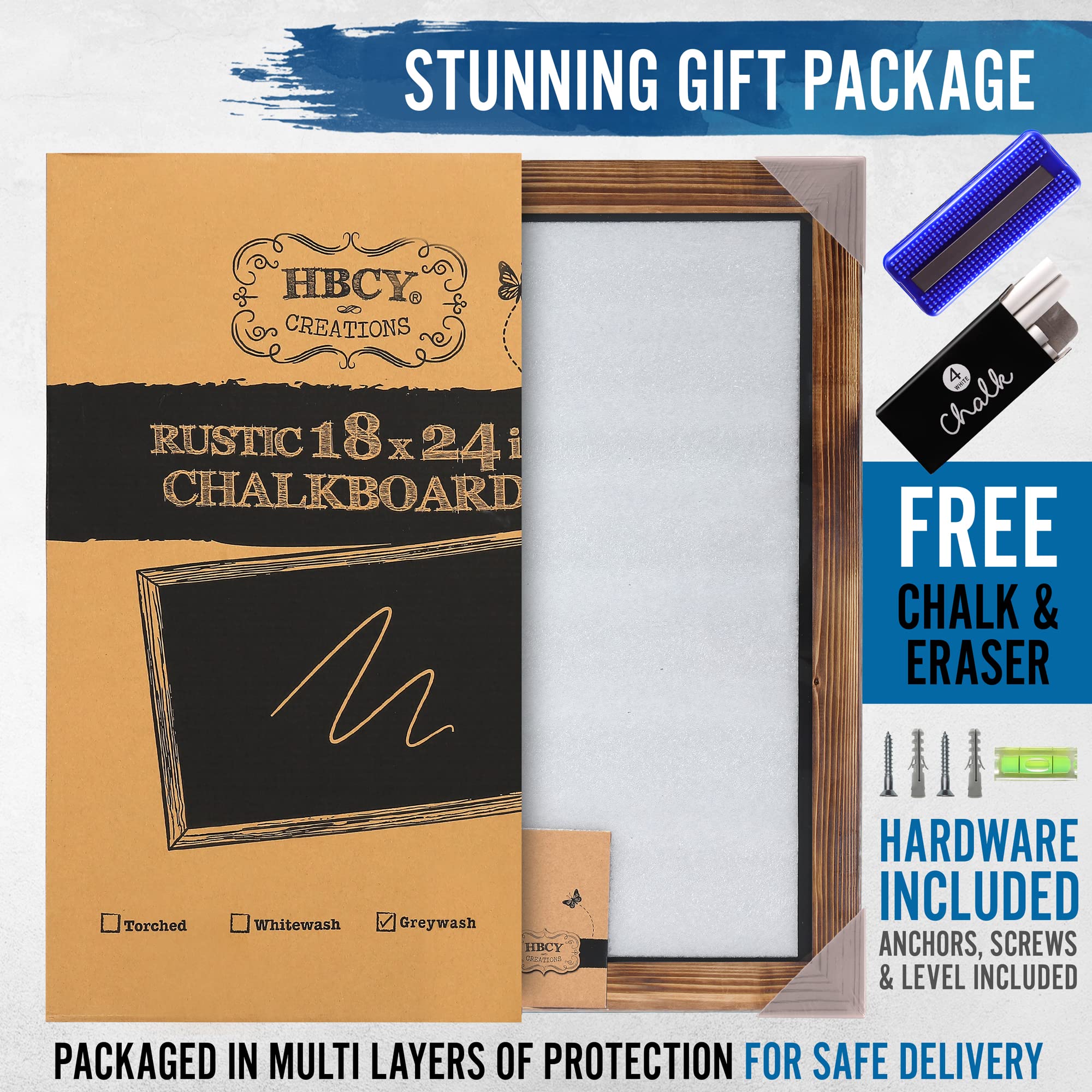 HBCY Creations included chalk eraser and hanging hardware for instant setup