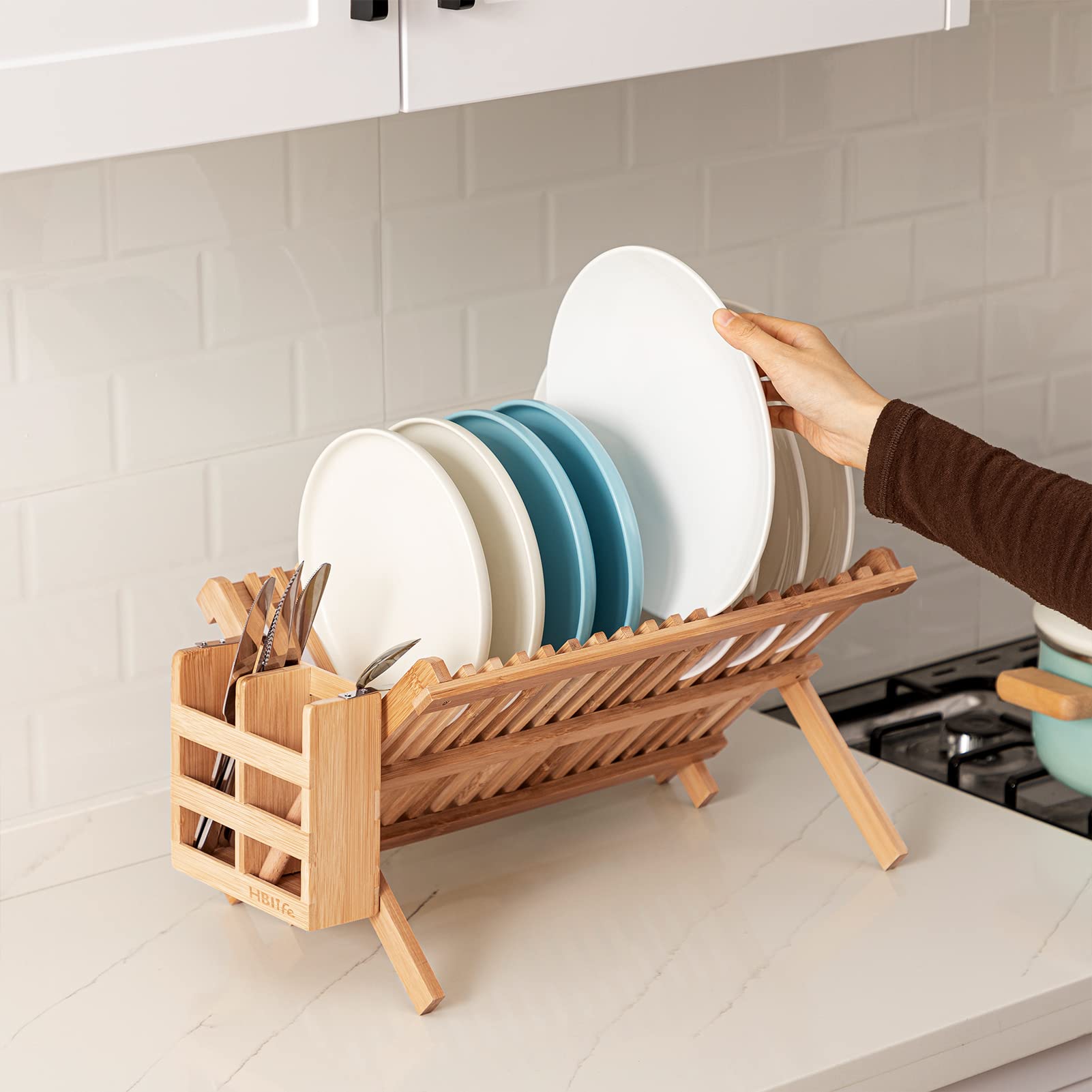HBlife dish rack in kitchen lifestyle scene adding natural warmth