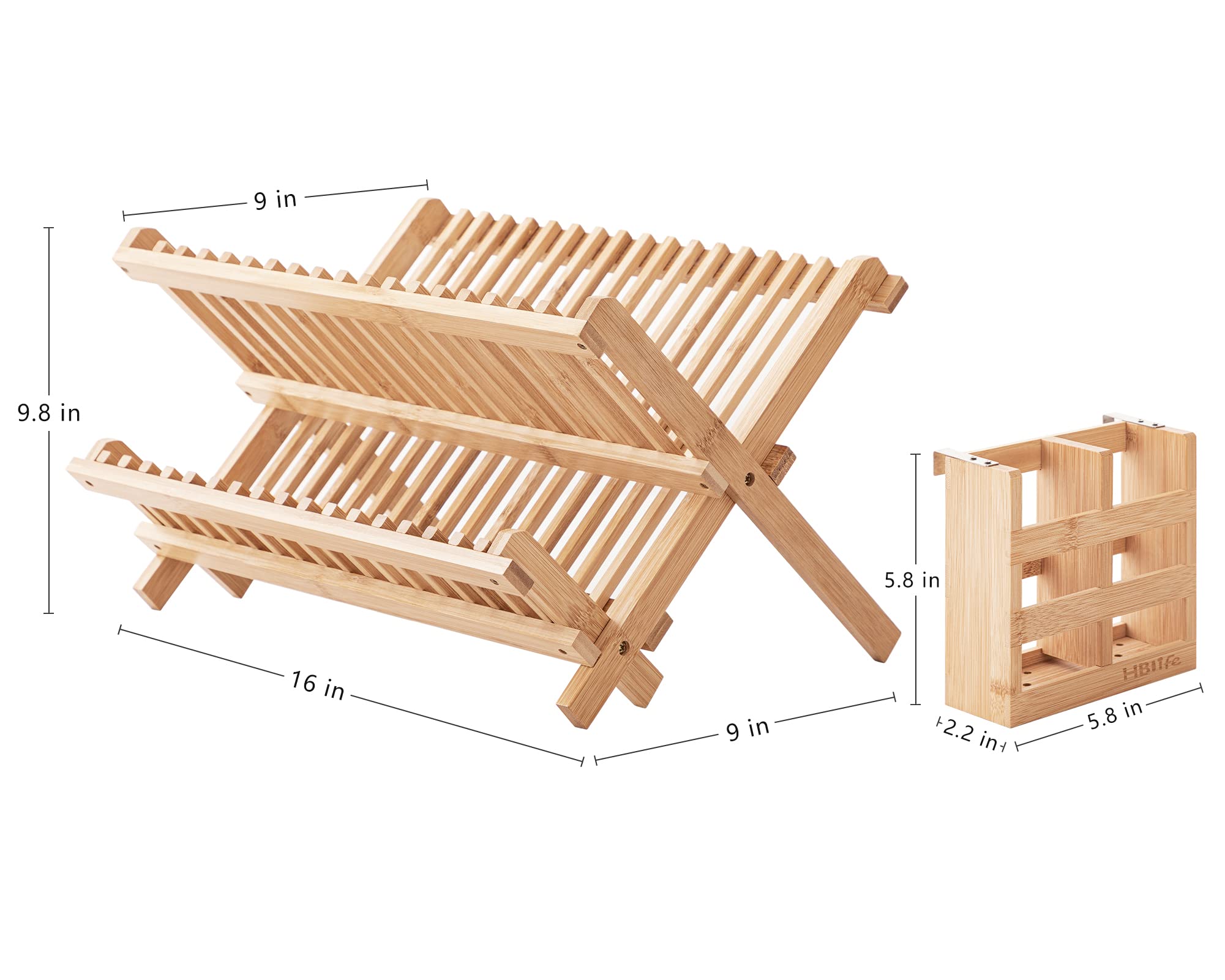 HBlife two-tier side profile displaying plate slots and lower shelf