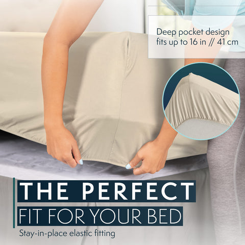 HC COLLECTION styled bedroom with sheets on bed, conveying hotel-style comfort