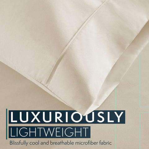 HC COLLECTION fitted sheet corner demonstrating 16-inch deep pocket, ensuring secure fit