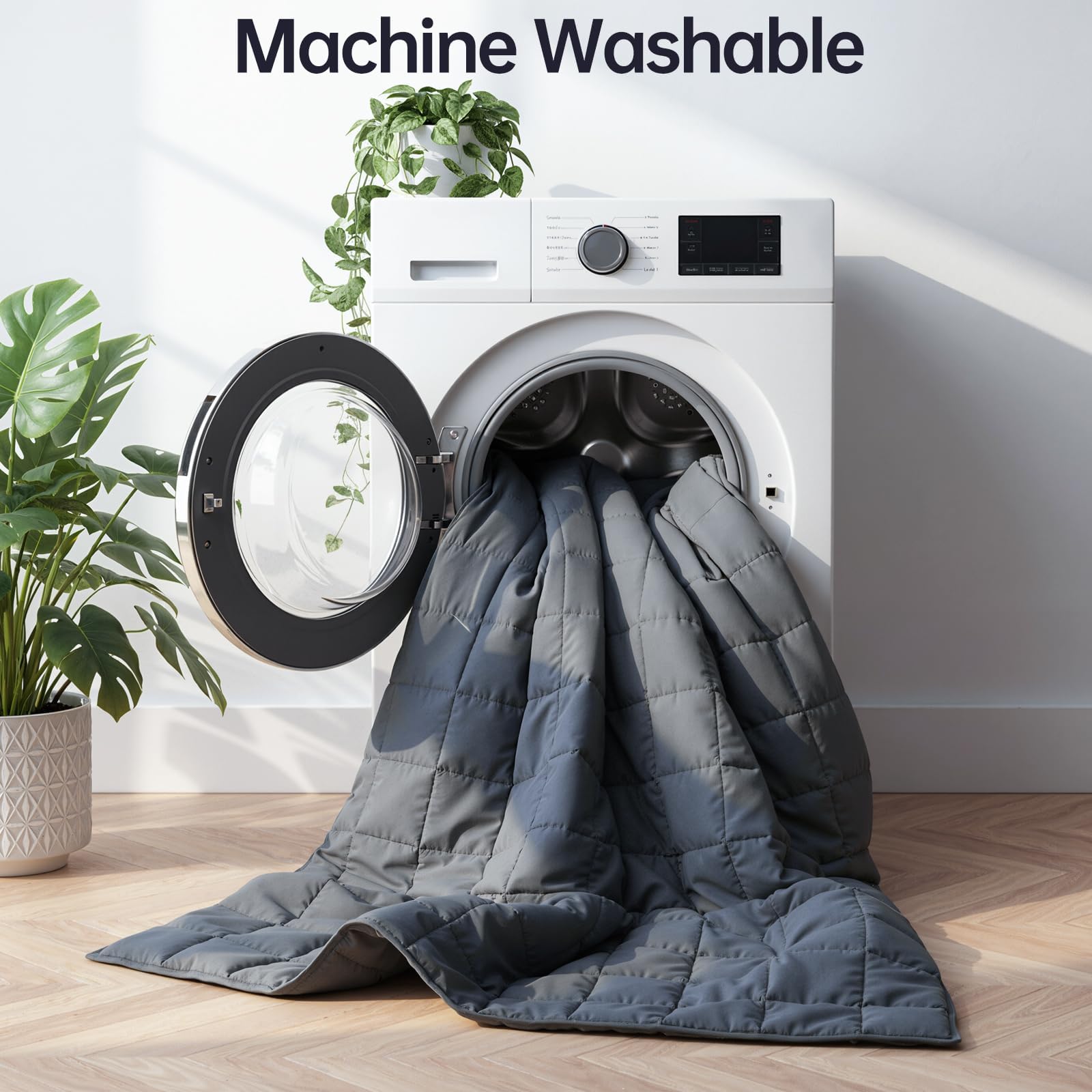 HCOIW weighted blanket laid on mattress demonstrating mattress-friendly fit