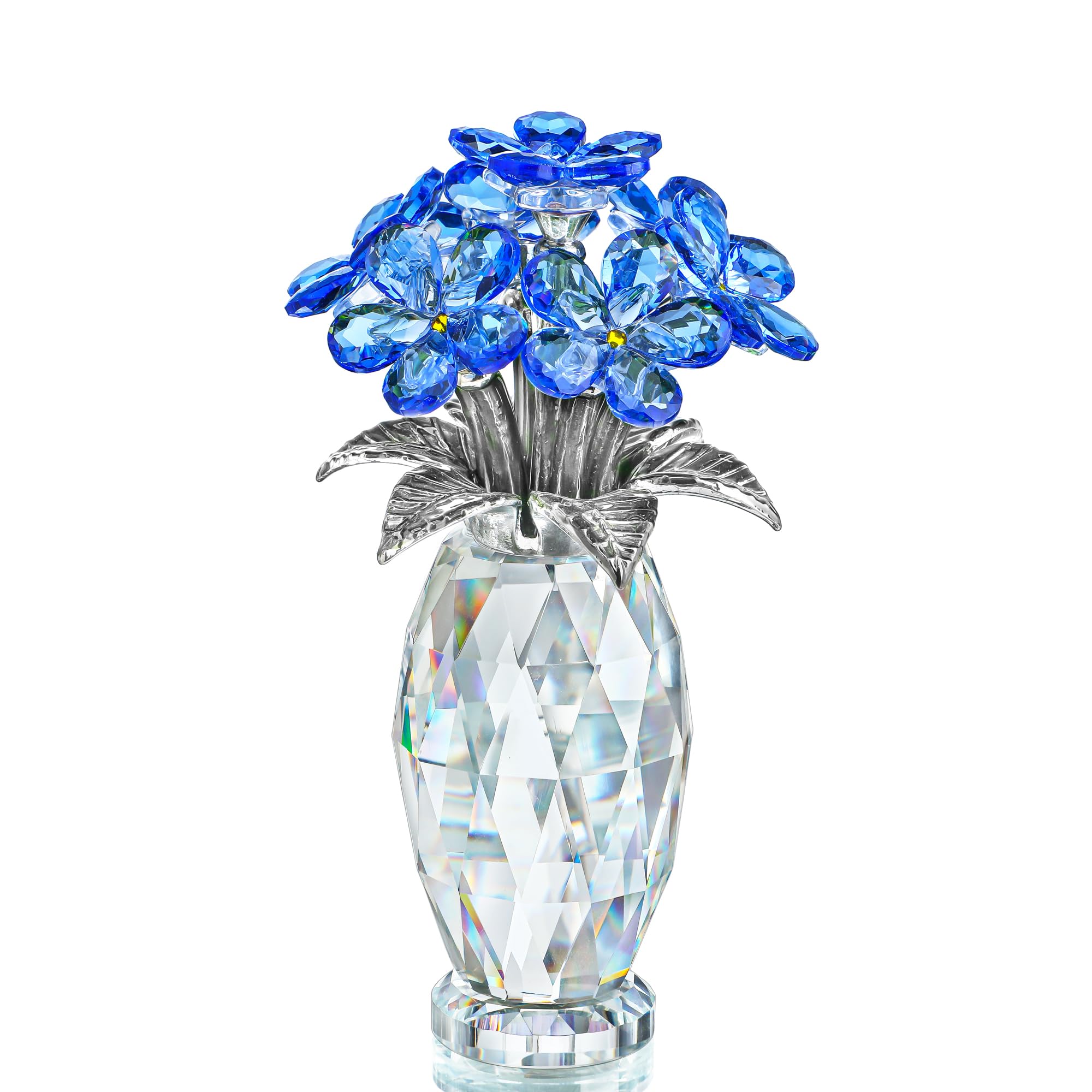 H&D HYALINE & DORA front view of blue crystal flower showing brilliance and decorative charm