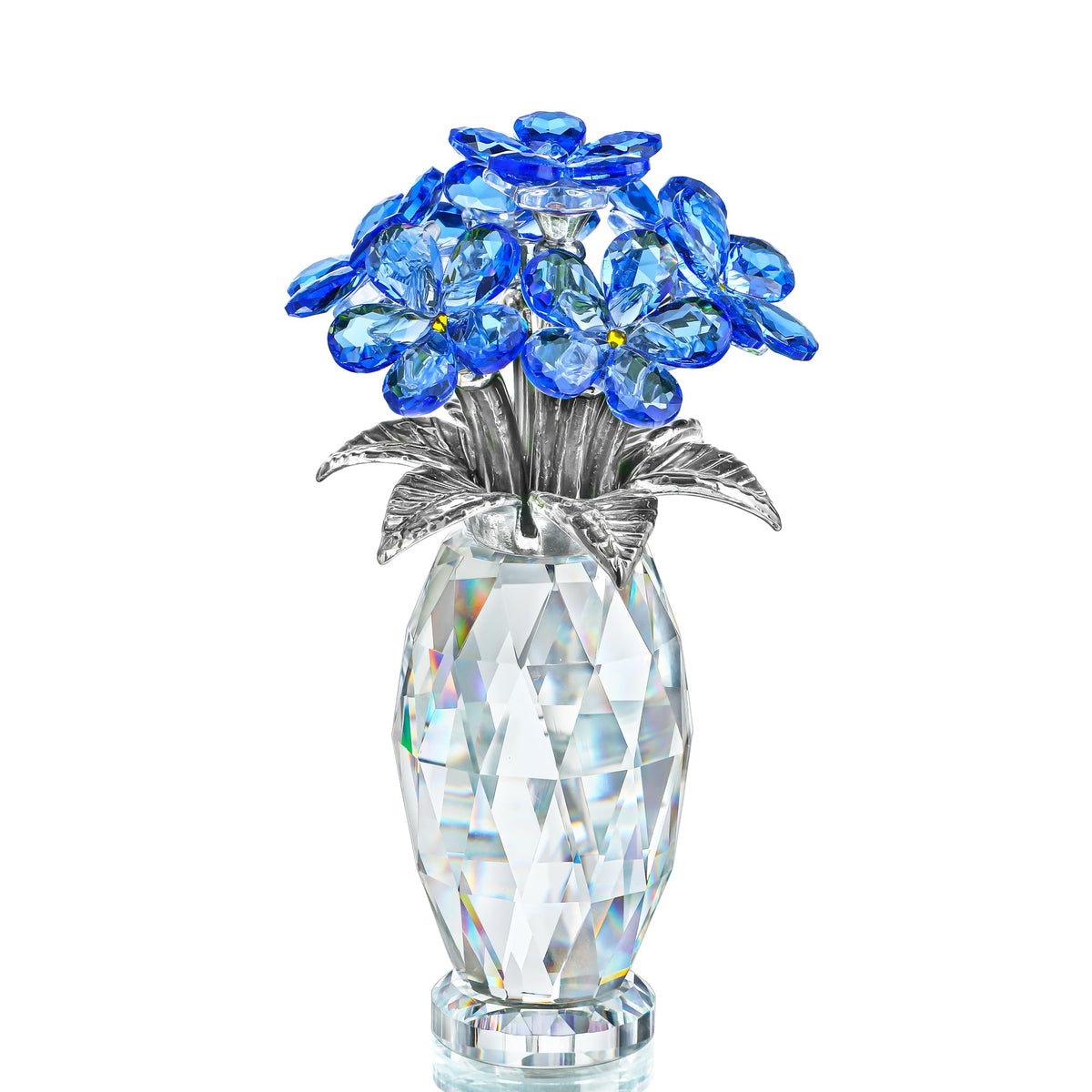 H&D HYALINE & DORA front view of blue crystal flower showing brilliance and decorative charm
