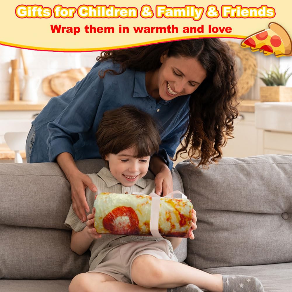 HDFK pizza blanket double-sided print showing vibrant cheese and crust visuals