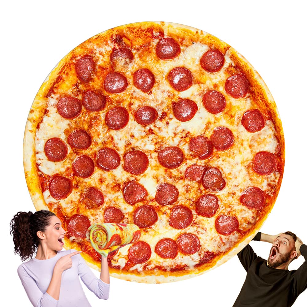 HDFK pizza blanket front view showing realistic pepperoni print and full coverage