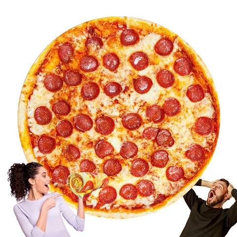 HDFK pizza blanket front view showing realistic pepperoni print and full coverage