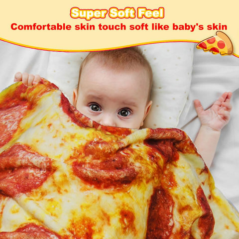 HDFK pizza blanket on couch in living room providing playful warmth and decor