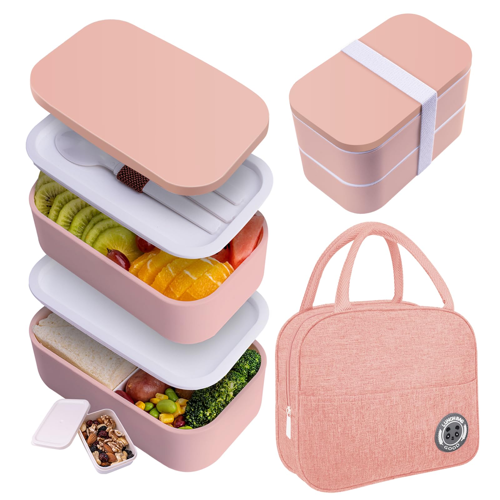 Healfyya bento box front view showing secure lid and pink color, convenient for travel