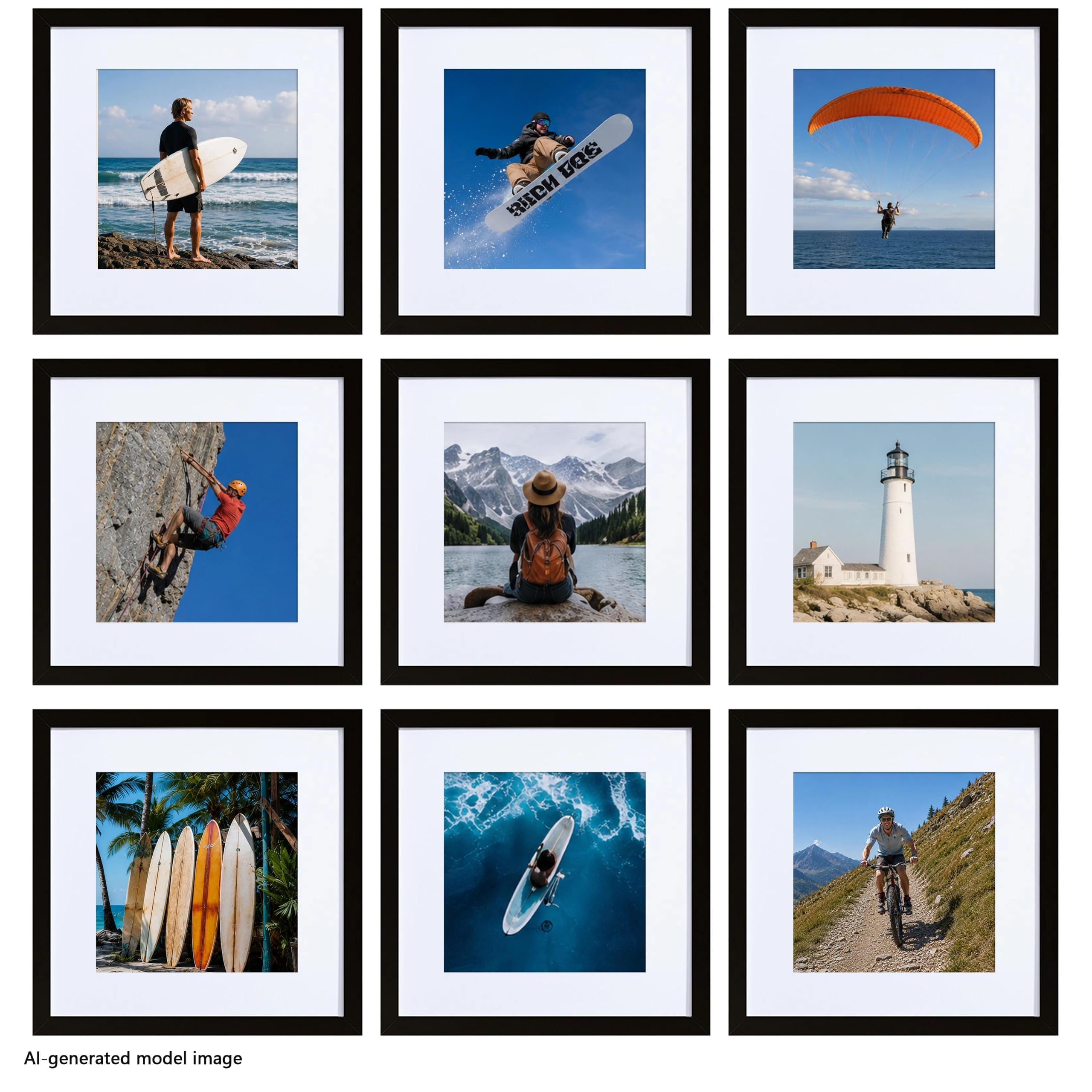 HEART ART front view of 12x12 black frame set highlights sleek presentation