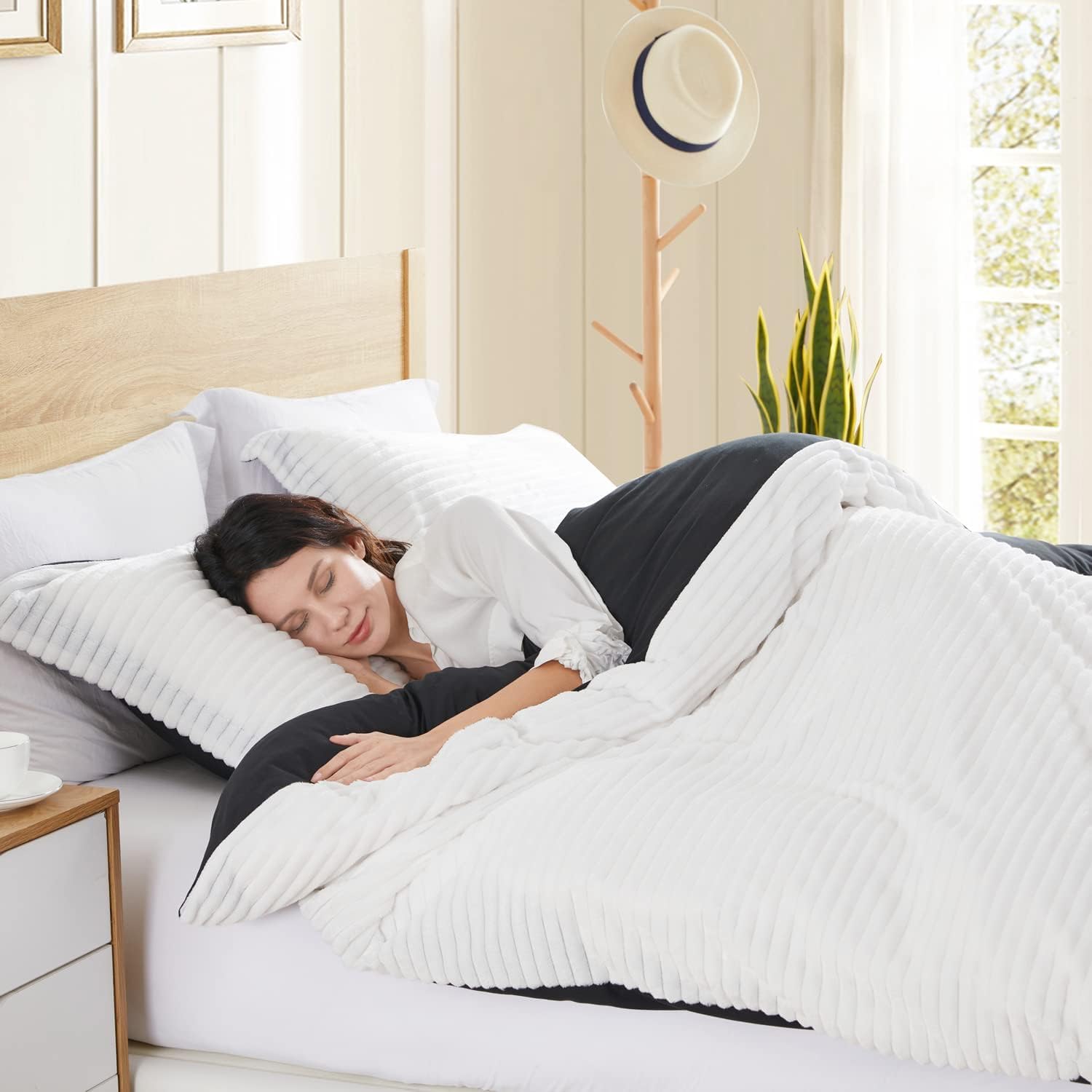 Hearth & Harbor bed styled white side demonstrating bright, airy bedroom benefit
