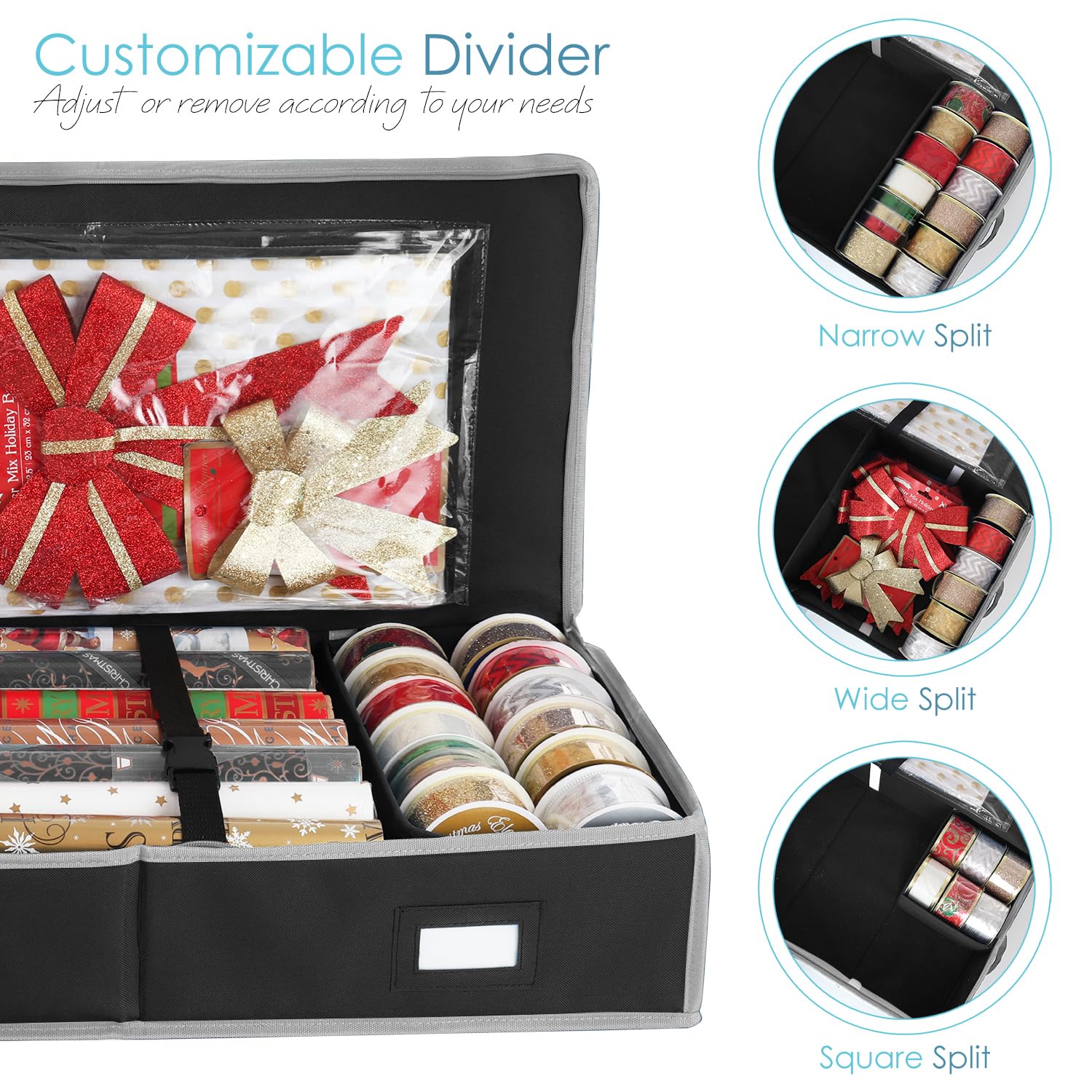 Hearth & Harbor interior divider organizing multiple wrapping paper rolls