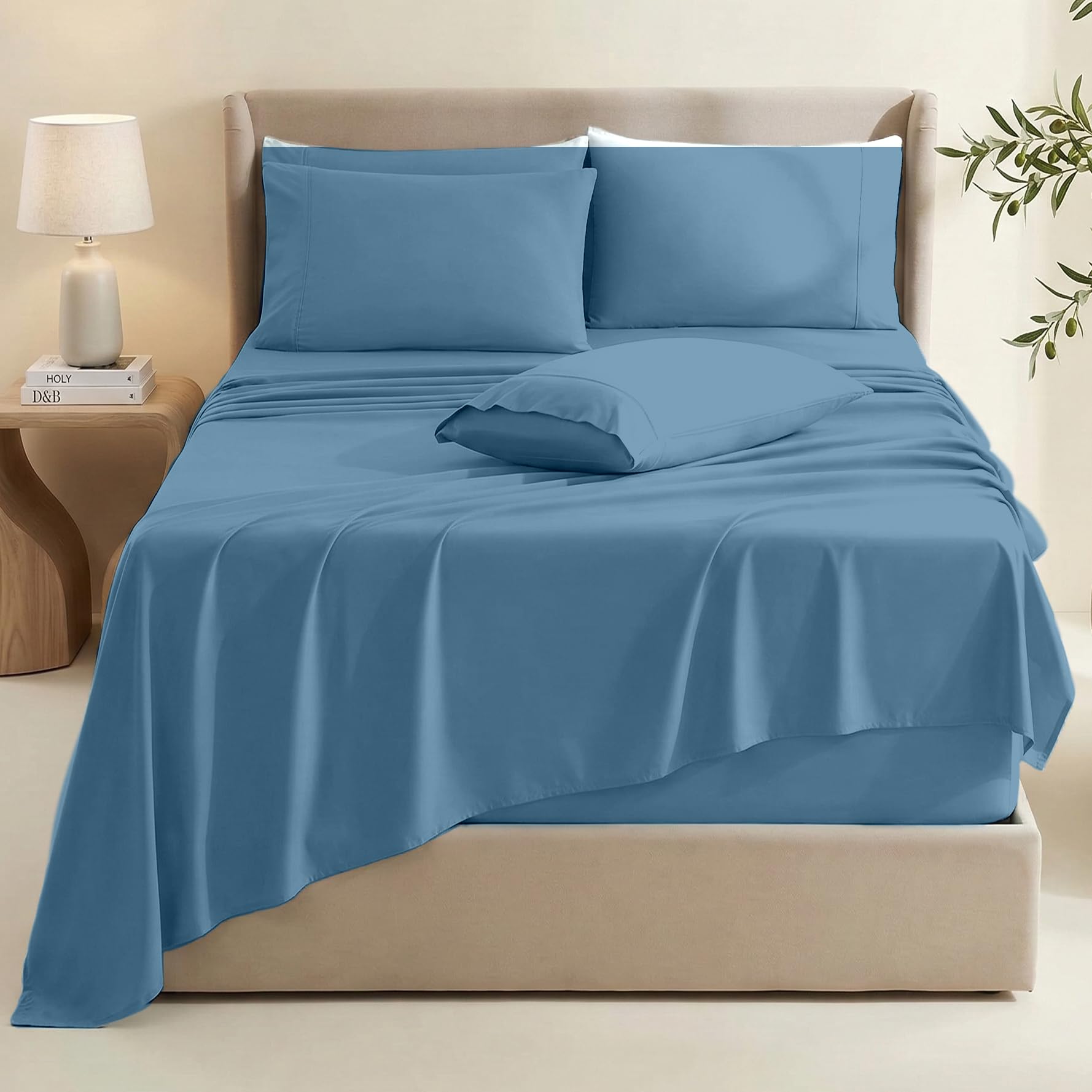 Hearth & Harbor fitted sheet stretched over deep mattress showing secure fit