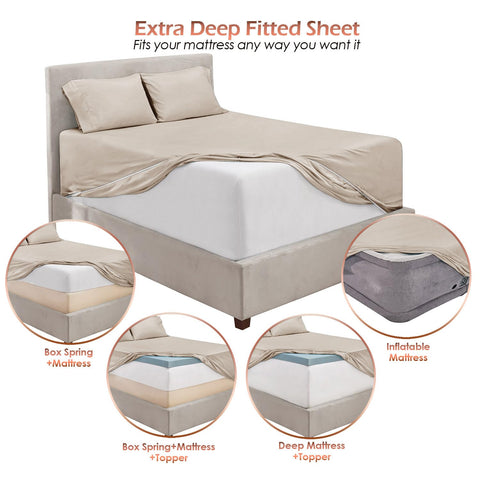 Hearth & Harbor fitted sheet on tall mattress in use showing stable hold overnight