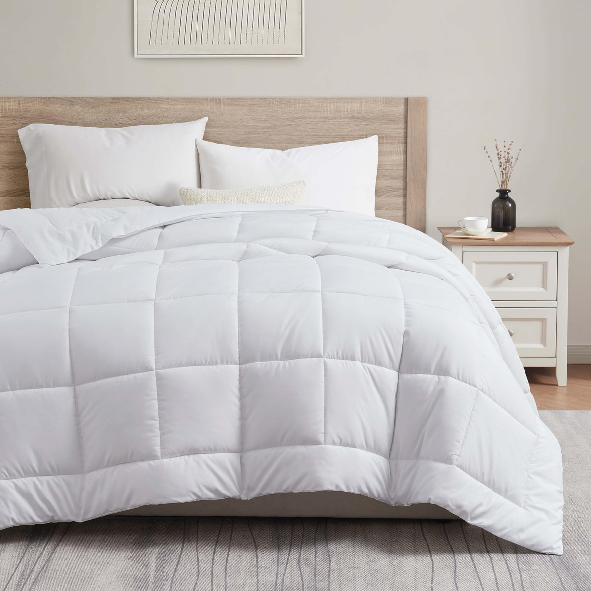 Hearth & Harbor front view comforter showing full queen coverage and neat drape