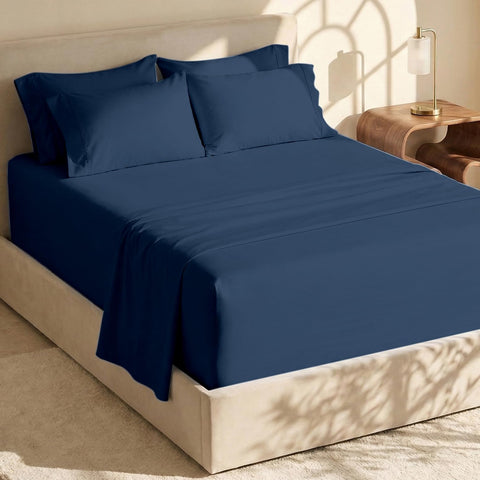 Hearth & Harbor front view of king sheet set showing neat packaging and color benefit