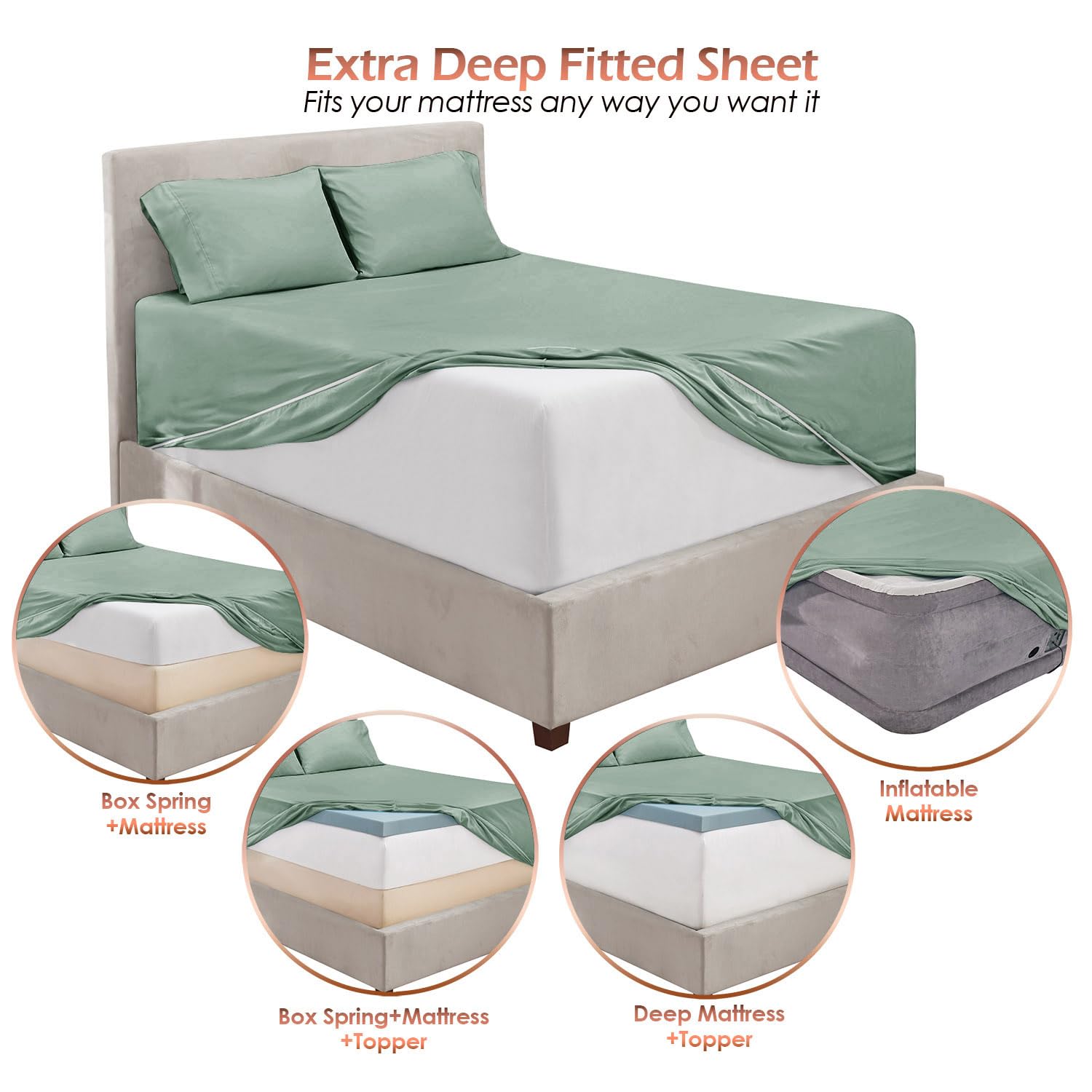 Hearth & Harbor sheets on a pillow-top mattress showcasing deep-pocket fit