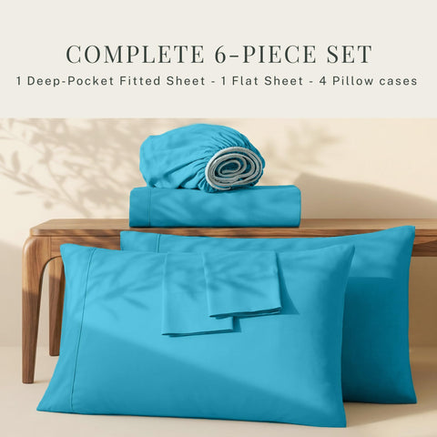 Hearth & Harbor sheet set on queen mattress demonstrating full 18–24 inch fit