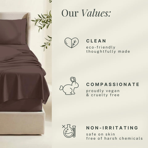 Hearth & Harbor bedroom scene with brown sheets for warm styling