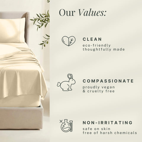 Hearth & Harbor styled bedroom with cream sheets showing neutral elegance and versatility