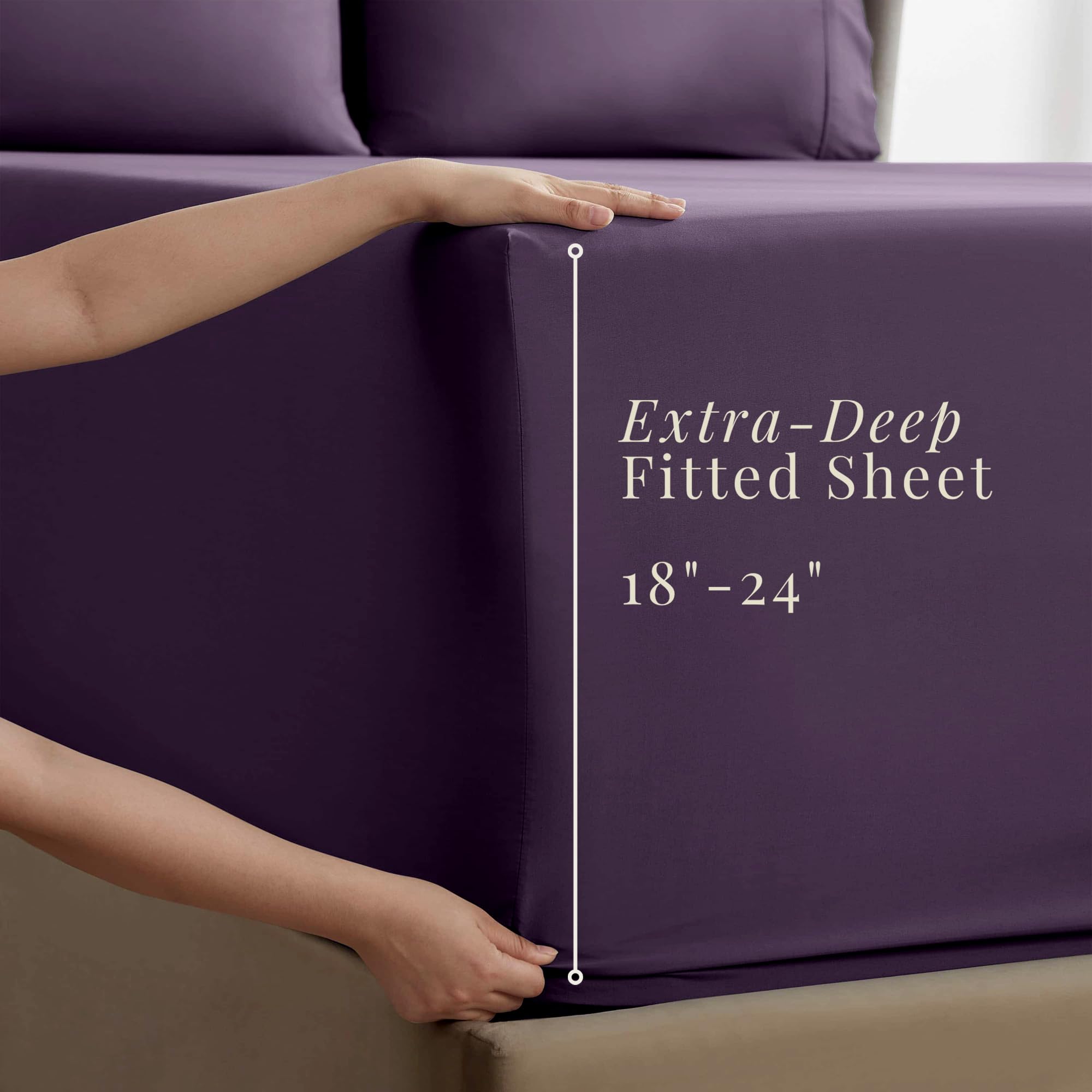 Hearth & Harbor flat sheet draped over bed showing generous size and smooth drape benefit