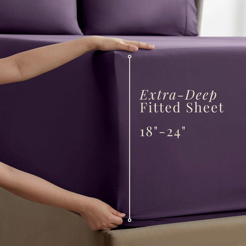 Hearth & Harbor flat sheet draped over bed showing generous size and smooth drape benefit