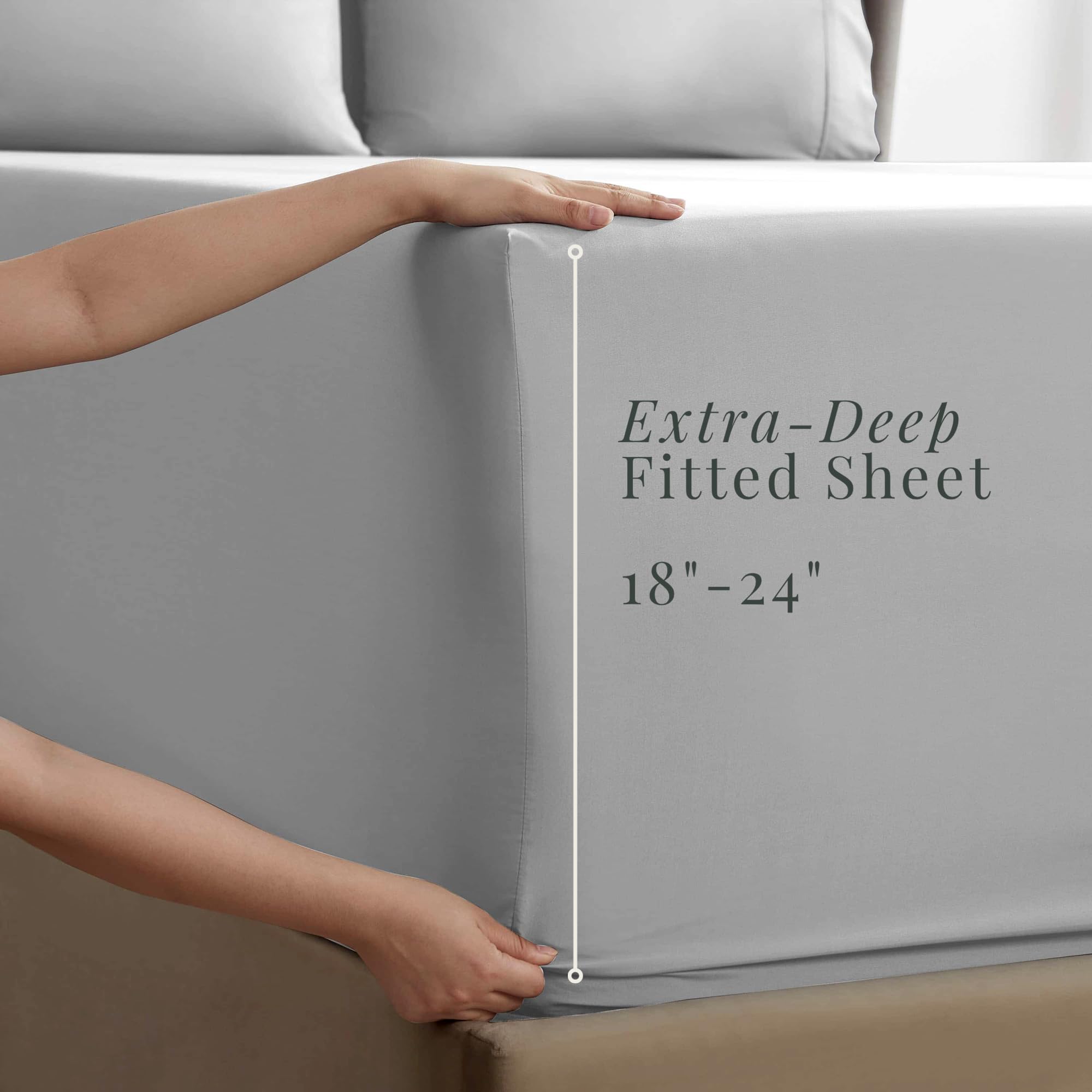 Hearth & Harbor fitted sheet on deep mattress showing secure fit and no slipping